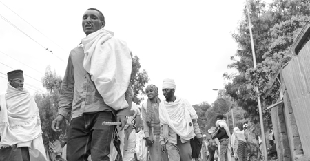 ETHIOPIA,LALIBELA-CIRCA  JANUARY 2018--unidentified people in crowd of  the genna celebrationのeditorial素材