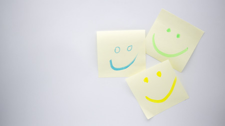 in the white background and empty space the smile in the post like concept of happinessの写真素材