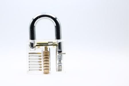 in the white background and copy space the padlock  like concept of security and protectionの写真素材