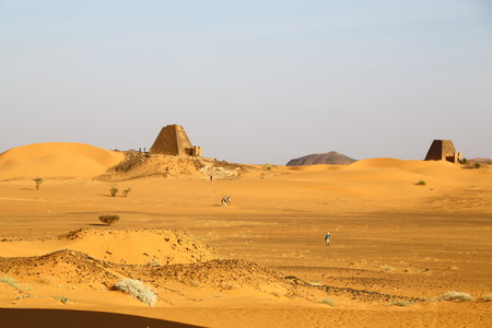 in africa sudan meroe the antique pyramids of the black pharaohs in the middle of the desertの写真素材
