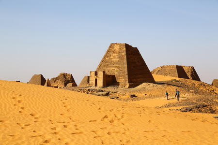 in africa sudan meroe the antique pyramids of the black pharaohs in the middle of the desertの写真素材