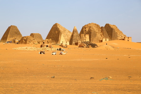 in africa sudan meroe the antique pyramids of the black pharaohs in the middle of the desertの写真素材