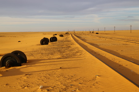 in africa sudan in the desert the old station six and his empty  buildingsの写真素材