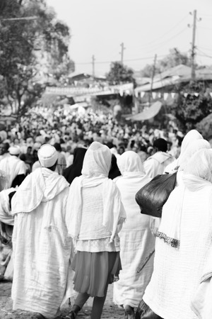 ETHIOPIA,LALIBELA-CIRCA  JANUARY 2018--unidentified people in crowd of  the genna celebrationのeditorial素材