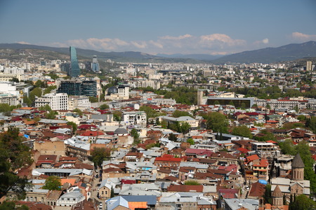 in georgia tbilisi the view of the city from the top of the hill antique and modern architecture