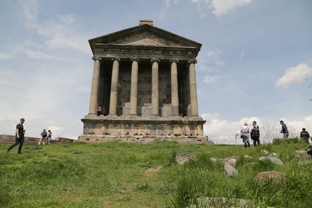 ARMENIA, GARNI-CIRCA MAY 2019--unidentified people near the antique templeのeditorial素材