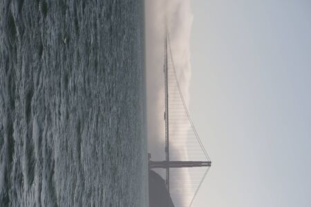 in USA san francisco the famous  golden bridge and the fogの写真素材
