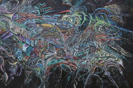 USA, SAN FRANCISCO-CIRCA AUGUST 2019--unidentified graffiti in the wallのeditorial素材