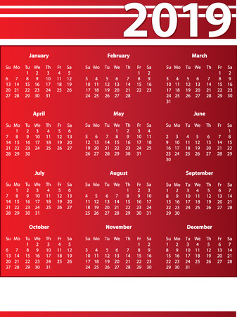 2019 Full Page Calendar with space for contact infoのイラスト素材