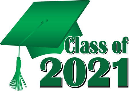 Green Class of 2021 Graduation Capのイラスト素材