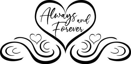 Elegant Always and Forever Heart Scroll Black and Whiteのイラスト素材