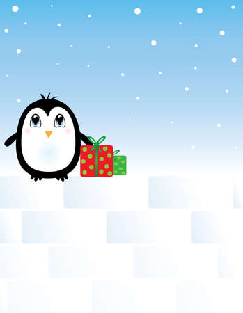 Penguin peaking over snow card backgrouundのイラスト素材