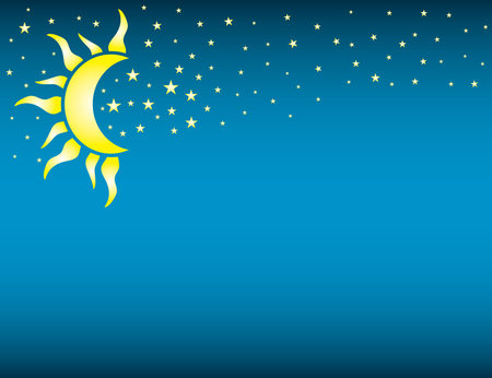 Night sky moon sun stars celestial background poster templateのイラスト素材