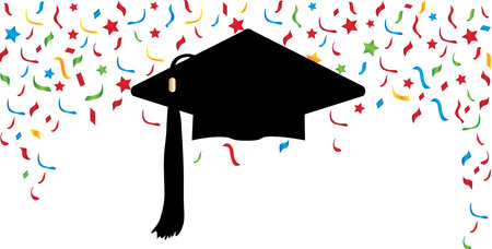 Graduation Cap and Colorful &#xA;Confetti Background Borderのイラスト素材