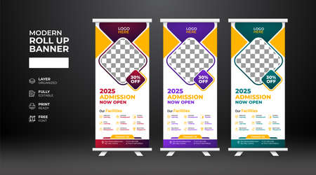 Modern and creative school admission Roll Up Banner templateのイラスト素材
