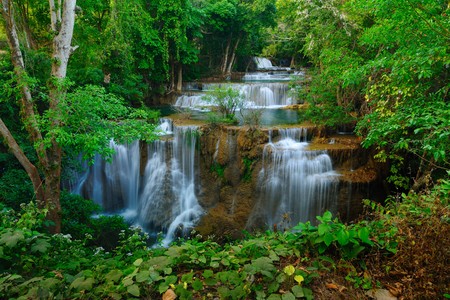 Deep forest Waterfall in Kanchanaburi, Thailand の写真素材