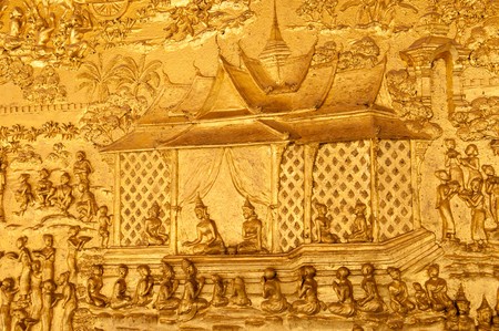 Wat Mai wall texture close up, Luangprabang,Laosの写真素材