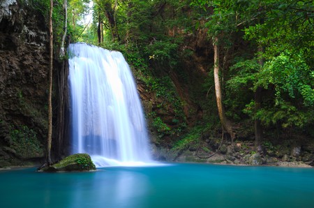 Erawan Waterfall in Kanchanaburi, Thailandの写真素材
