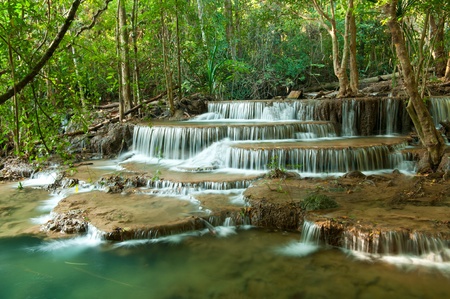 Deep forest Waterfall in Kanchanaburi, Thailandの写真素材