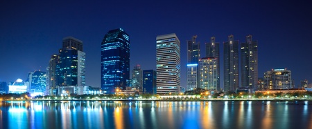Panorama of Bangkok downtown city at night Bangkok,Thailandの写真素材