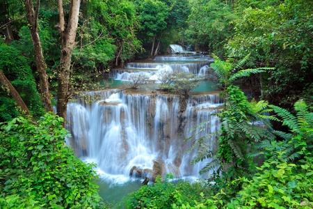 Deep forest Waterfall in Kanchanaburi, Thailandの写真素材