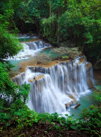 Deep forest Waterfall, Kanchanaburi, Thailandの写真素材