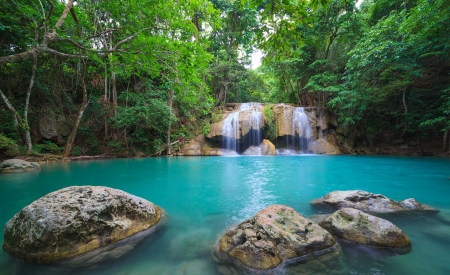 Erawan Waterfall, Kanchanaburi, Thailandの写真素材