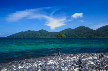 Black pebble island near Lipe island, Thailandの写真素材
