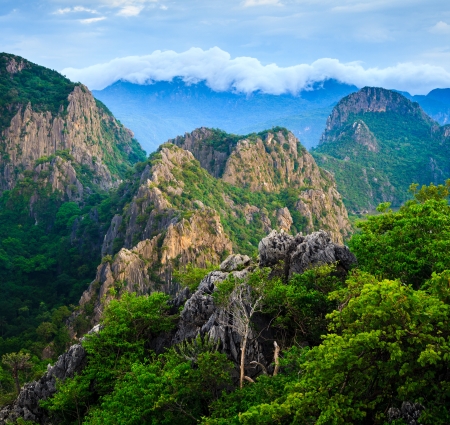 Mountain peak at sunrise, Khao Dang,Sam roi yod national park,Thailandの写真素材