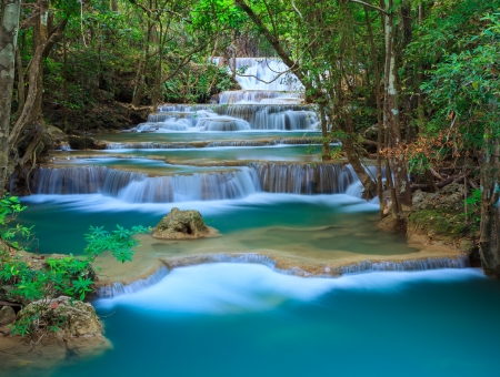 Deep forest Waterfall in Kanchanaburi, Thailandの写真素材