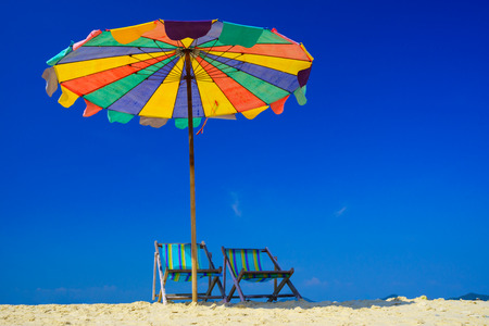 Beach chair on koh Khai island, Krabi, Southern of Thailandの写真素材