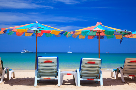 Beach chair on the beach, Phuketi, Southern of Thailandの写真素材