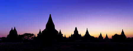 Silhouette, the temples of bagan at sunset, Bagan  Pagan , Myanmarの写真素材