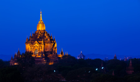 The plain of bagan at night, Bagan Pagan , Myanmarの写真素材