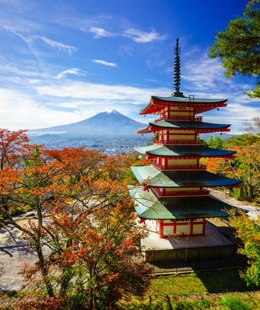 Mt. Fuji with Chureito Pagoda in autumn, Fujiyoshida, Japanのeditorial素材