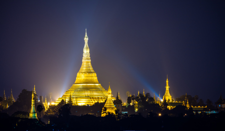 Shwedagon pagoda at night, Yangon,Myanmarの写真素材