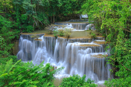 Deep forest Waterfall in Kanchanaburi province, Thailandの写真素材
