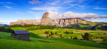 Mt.Langkofel at sunset, view from Seiser Alm, Dolomites, Italyのeditorial素材