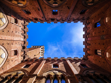 View from inside of The Torre del Mangia tower in Siena, Tuscany, Italyのeditorial素材
