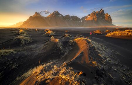Vestrahorn mountain at sunset, Stokksnes, Icelandの写真素材