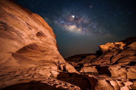 Milky way at Sam Pan Bok canyon, Ubon ratchathani, Thailandの写真素材
