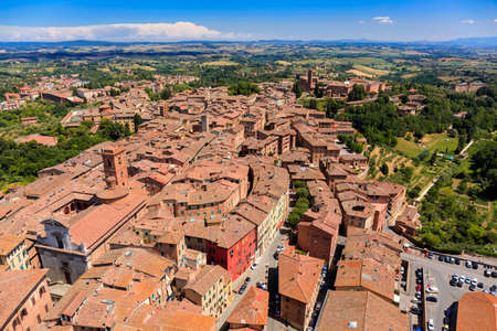 Aerial view of Siena old town, medieval town with ancient architecture, Tuscany, Italyの写真素材