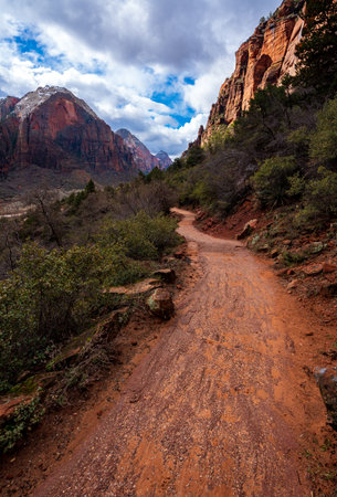 Hiking trail to Angels Landing viewpoint, Utah, USAの写真素材
