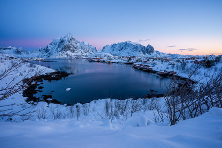 Reine Village on the Lofoten Islands in Winter season, Norwayの写真素材
