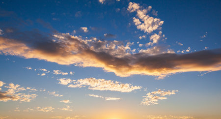 Panorama beautiful streak clouds at sunset or sunrise background textureの写真素材