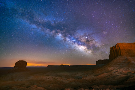 Milky Way above Monument Valley, Utah, USAの写真素材