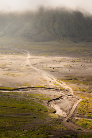 Path to Mount Bromo volcano, East Java, Surabuya, Indonesiaの写真素材