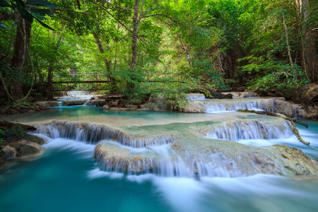 Erawan Waterfall, Kanchanaburi, Thailandの写真素材