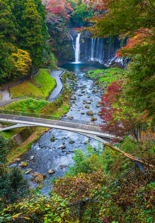 Shiraito waterfall in Autumn, Japanの写真素材