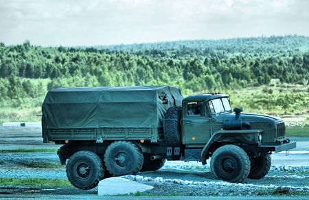 Military Truck Ural of Miass factory from Russia at field usingの写真素材